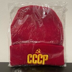 CCCP Beanie NEW SEALED Russia Soviet Union Hat Red Yellow Embroidered USSR Cuff